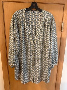 NYDJ Women’s Floral Split Neck Button Down Blouse Top Blue Green Plus Size 3X